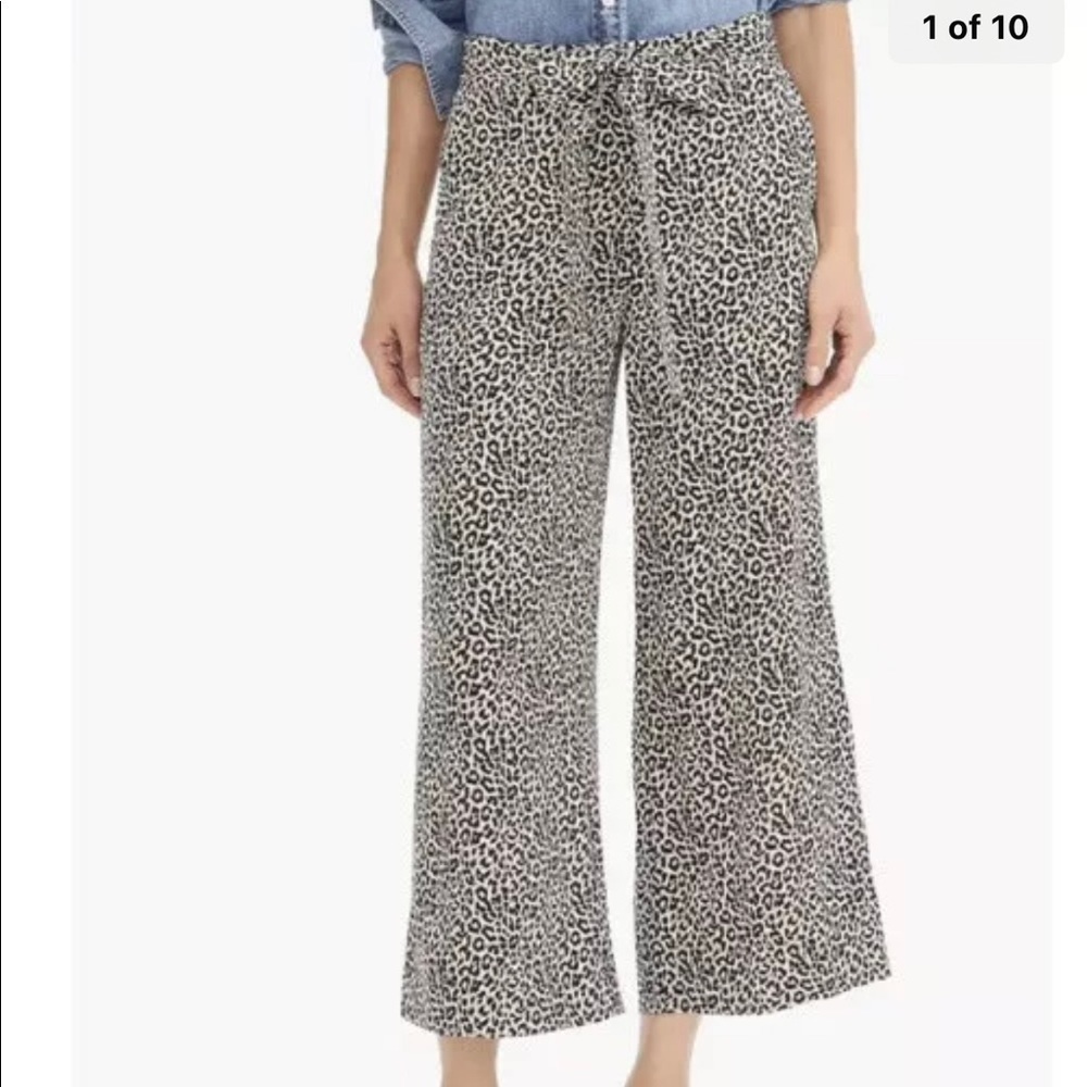 JCREW LEOPARD WIDE LEG CROPPED PANTS 100% silk - Picture 1 of 7